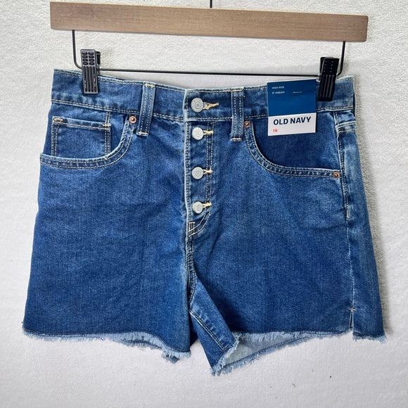 Old Navy High Rise Adjustable Waist Shorts Womens 16 Plus size Blue Denim 2368 - Picture 1 of 9